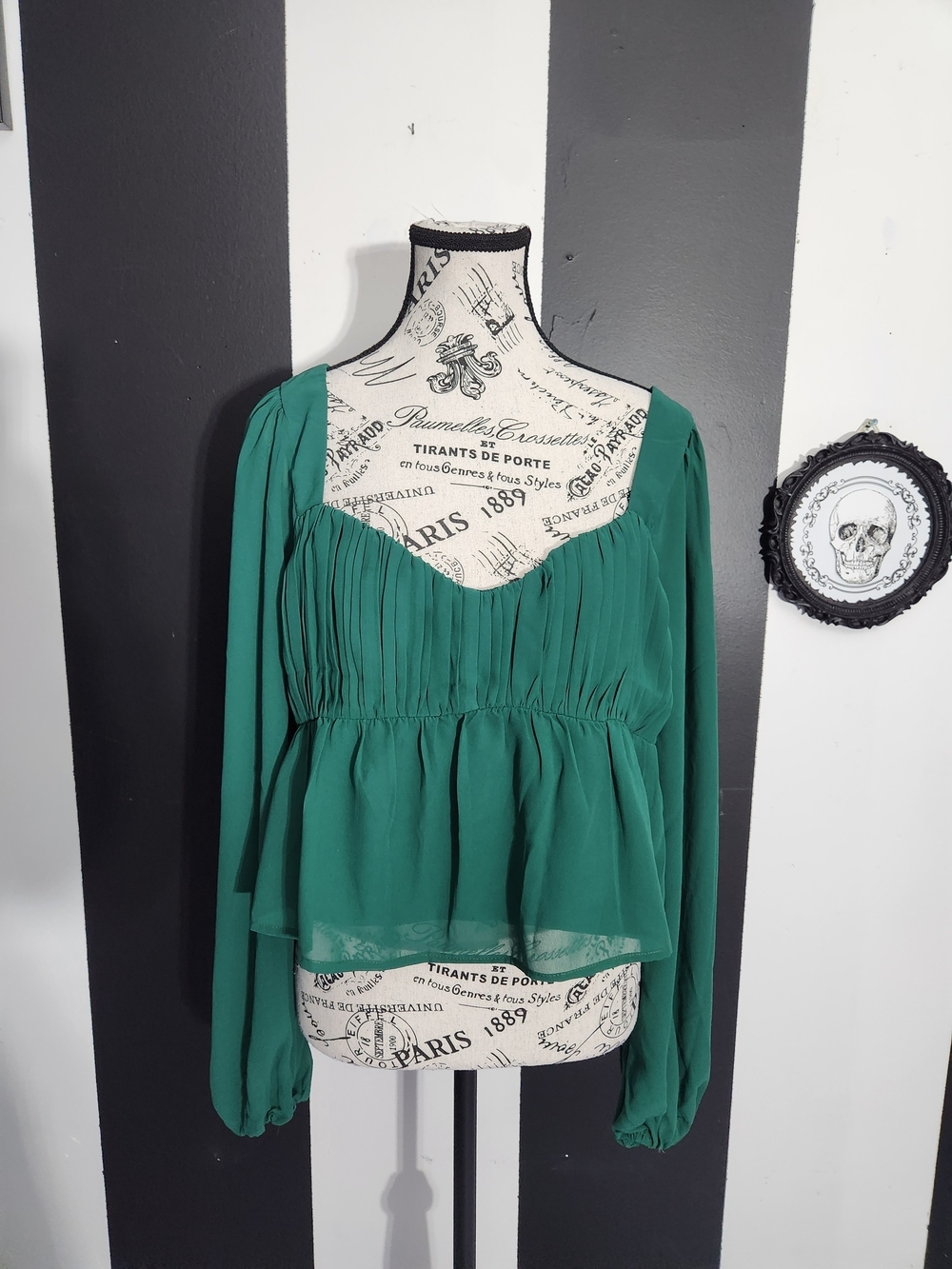 Abercrombie & Fitch Emerald Green Peplum Long-Sleeve Blouse